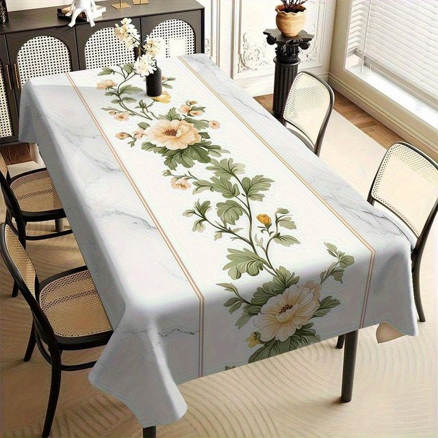 Waschbare rechteckige Tischdecke von JMG Household Supplies mit floraler Marmortextur in Weiß, B/T: 100 x 160 cm - Bild 1