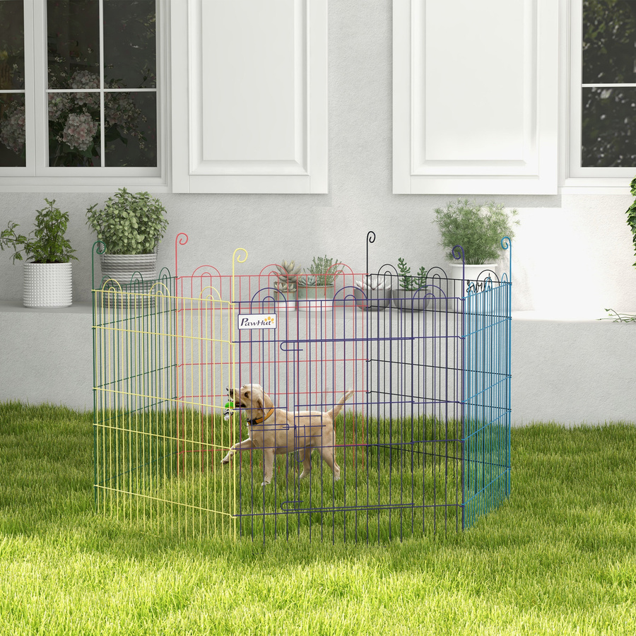 PawHut Welpenlaufstall 6-teilig aus Metall bunt mit Tür als DIY Freilaufgehege für kleine Tiere B/H/L: 120 x 60 x 120 cm - Bild 2