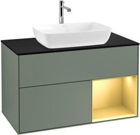 V&B Waschtischunterschrank Finion 100 in Blau lackiert mit goldenem Regal, B/T/H: 100 x 50,1 x 50,1 cm - Bild 1