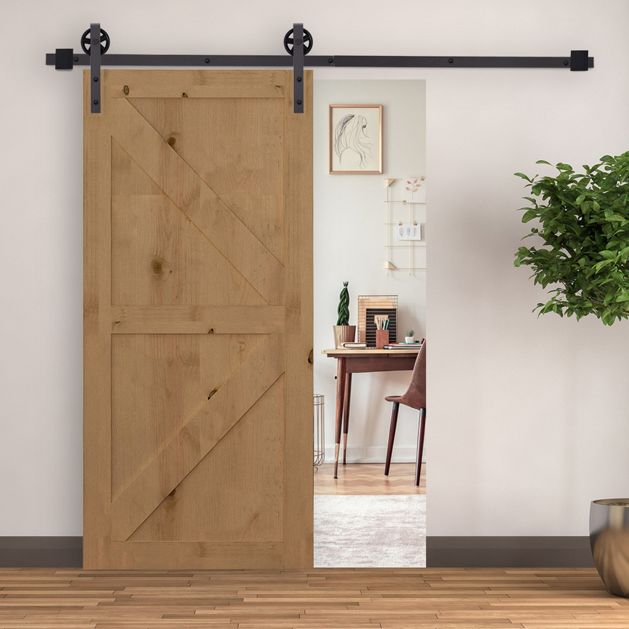 HOMCOM Schiebetür-Beschlagsatz aus Kohlenstoffstahl in Dunkelbraun Matt, Komplett-Set für 183 cm Schiebetüren mit Schienen, Rollen und Zubehör - Bild 2