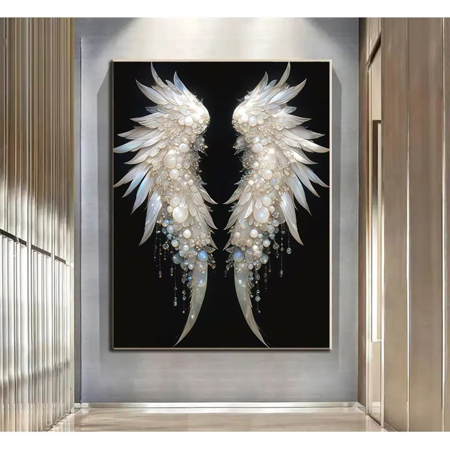 FANQING Diamant-Malerei Set mit weißen Engelsflügeln, 5D-DIY-Kreuzstich-Mosaik in abstrakter Grafik für die Heimdekoration, Breite: 40,0 cm, Höhe: 30,0 cm - Bild 3