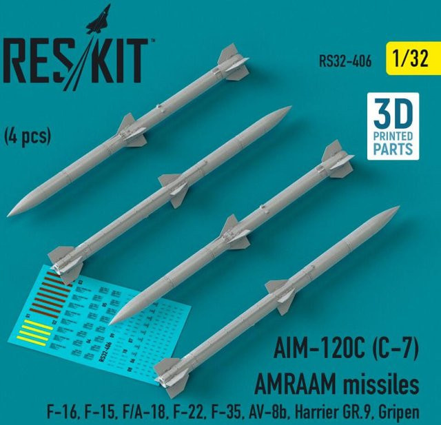 ResKit Models AIM-120C (C-7) AMRAAM missiles, 4-teiliges Set, 3D Printed - Bild 1