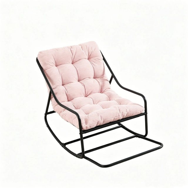 PXloue Schaukelstuhl mit Beinablage und dicken Kissen in Rosa mit Metallrahmen für Garten, Balkon oder Wohnzimmer - Bild 1