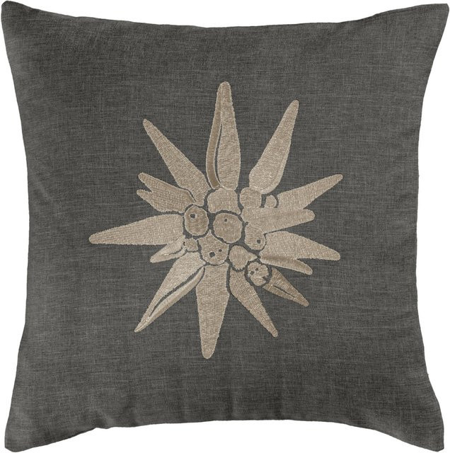 ERWIN M. Dekokissenbezug Alpino mit Edelweiß-Blumenmotiv in Anthrazit, Breite: 40 cm, Länge: 40 cm - Bild 1