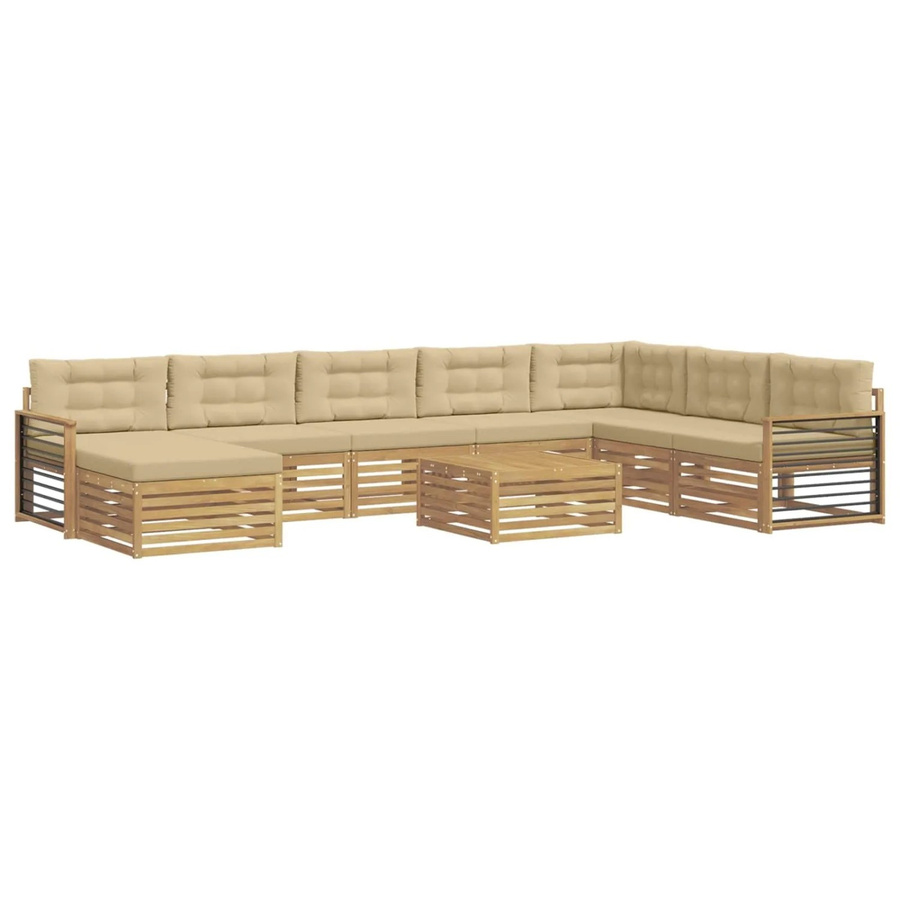 vidaXL Outdoor-Sofagarnitur 9-teilig aus Akazie in Weiß und Beige mit UV-beständigen Polstern - Bild 2