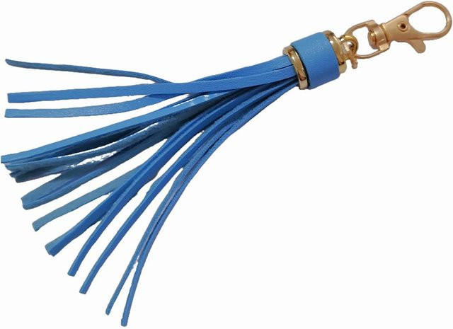 Schlüsselanhänger Leder, Quaste, Goldfarben, Blau, Damen, 14,6 cm - Bild 1