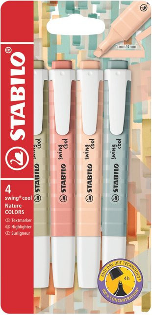 STABILO swing cool Nature Textmarker Set mit 4 Farben in Siena, Schlammgrün, Grünerde und Beige - Bild 1
