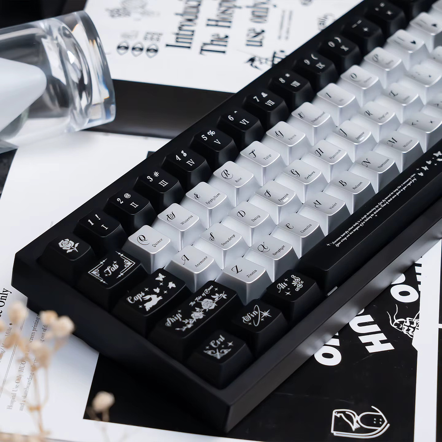 Venit Keys Night Butterfly Tastenkappen im Cherry-Profil für mechanische MX-Tastaturen, Schwarz und Silber, glänzend UV-PC-Material - Bild 4