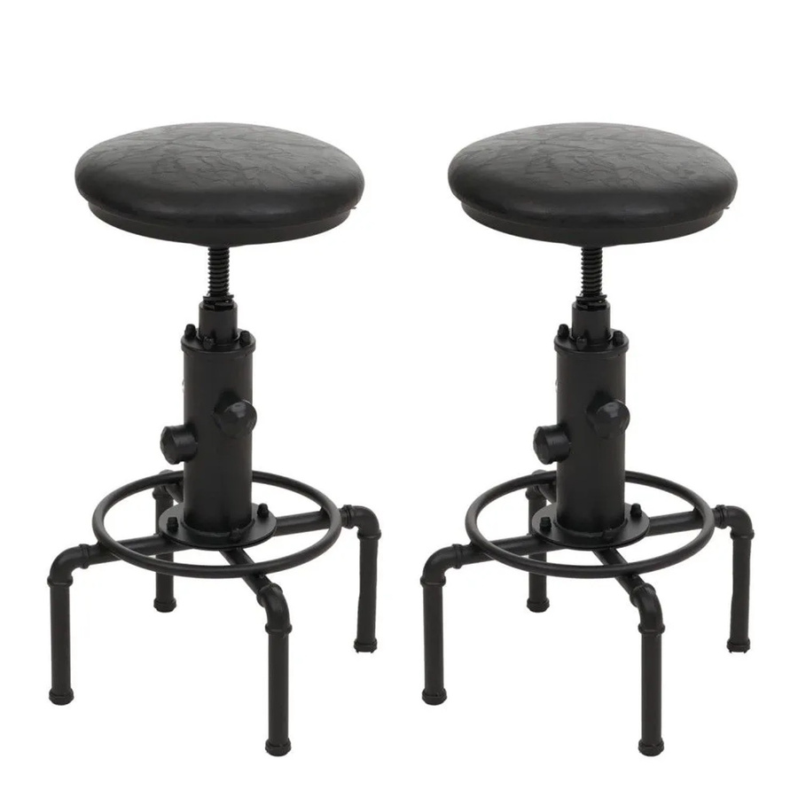 2er-Set MCW Barhocker N23 Industrial, höhenverstellbare Tresenhocker aus Metall und Kunstleder, Schwarz - Bild 2