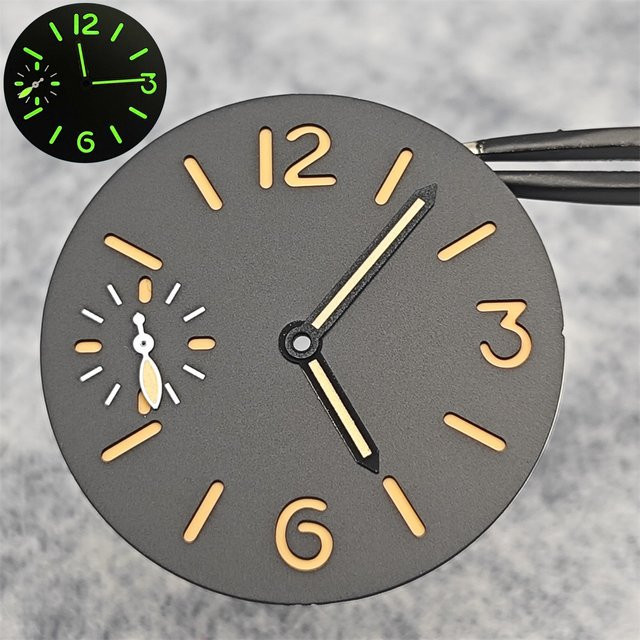Zifferblatt-Einsatzteile mit Uhrzeigern, 34,5 mm, grün leuchtend, Unisex - Bild 1
