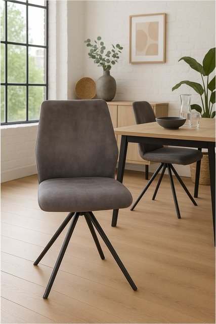 Möbel direkt online Drehstuhl Carola im 2er-Set in Schwarz mit Velour-Samtoptik und Metallgestell - Bild 1