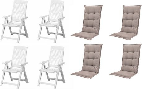 MADISON Gartenmöbelset Tampa mit 4 Klappsesseln und Auflagen, Farbe Weiß und Taupe, B/H/T: 61 x 109 x 60 cm - Bild 1
