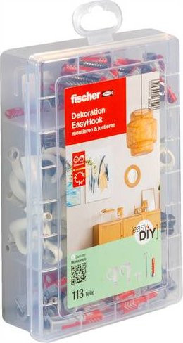 Fischer easyDIY EasyHook Dübel-Sortimentsbox mit Schrauben, 113 Stück - Bild 1