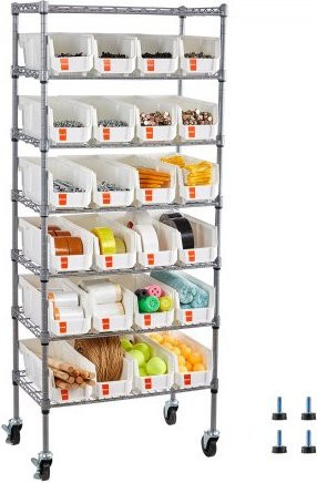VEVOR Rollbares Standregal mit 7 Ebenen und 24 Stapelboxen aus Stahl, Mobiler Werkzeugorganizer und Lagerregal, B/T/H: 60 x 35 x 148 cm - Bild 1