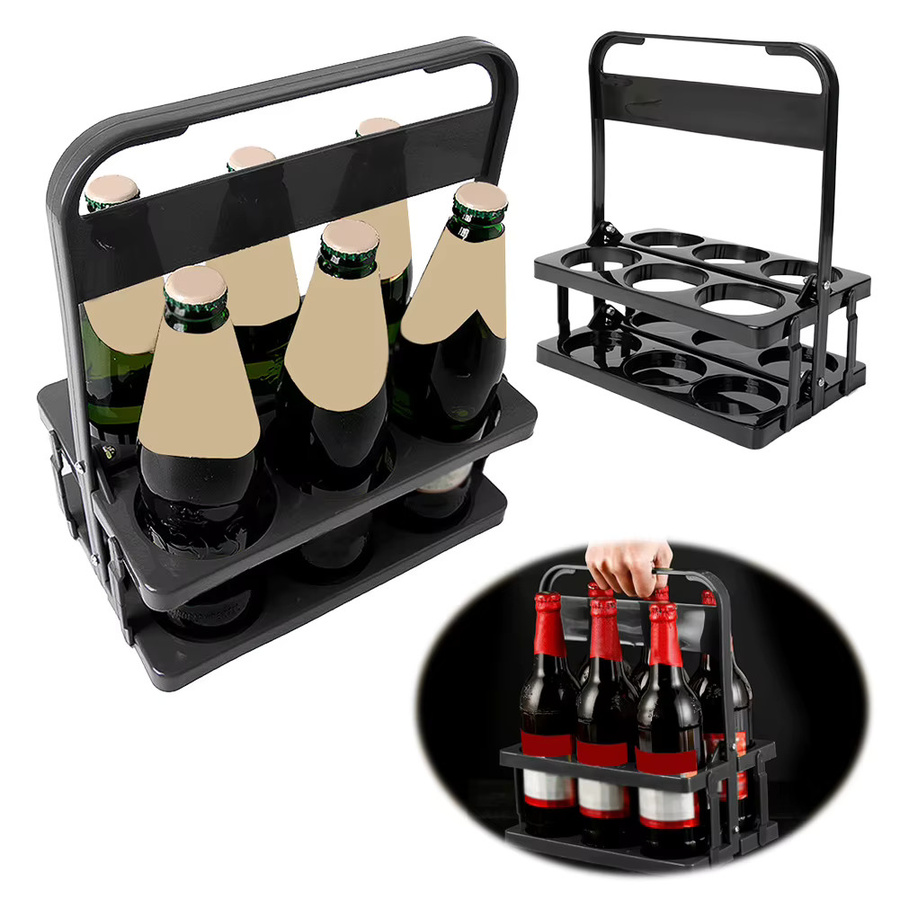 APWIKOGER Tragbarer Getränketräger mit Griff, faltbarer Getränkehalter für Bier und Kaffee, Schwarz - Bild 2