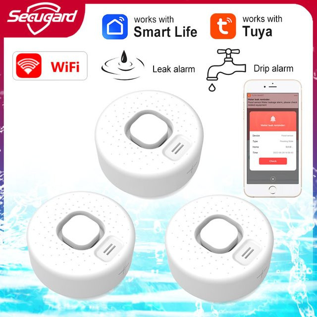 Tuya Smart Home WiFi Wasserleckage Sensor mit Sound Alarm und App-Fernsteuerung in Weiß - Bild 1
