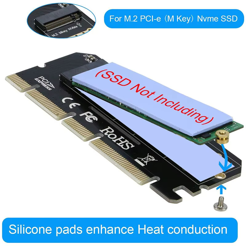 Ninth World NVMe M.2 Adapter M Key auf PCI-e 3.0 Konverter Karte für SSD 2230 2242 2260 2280 in Schwarz - Bild 3