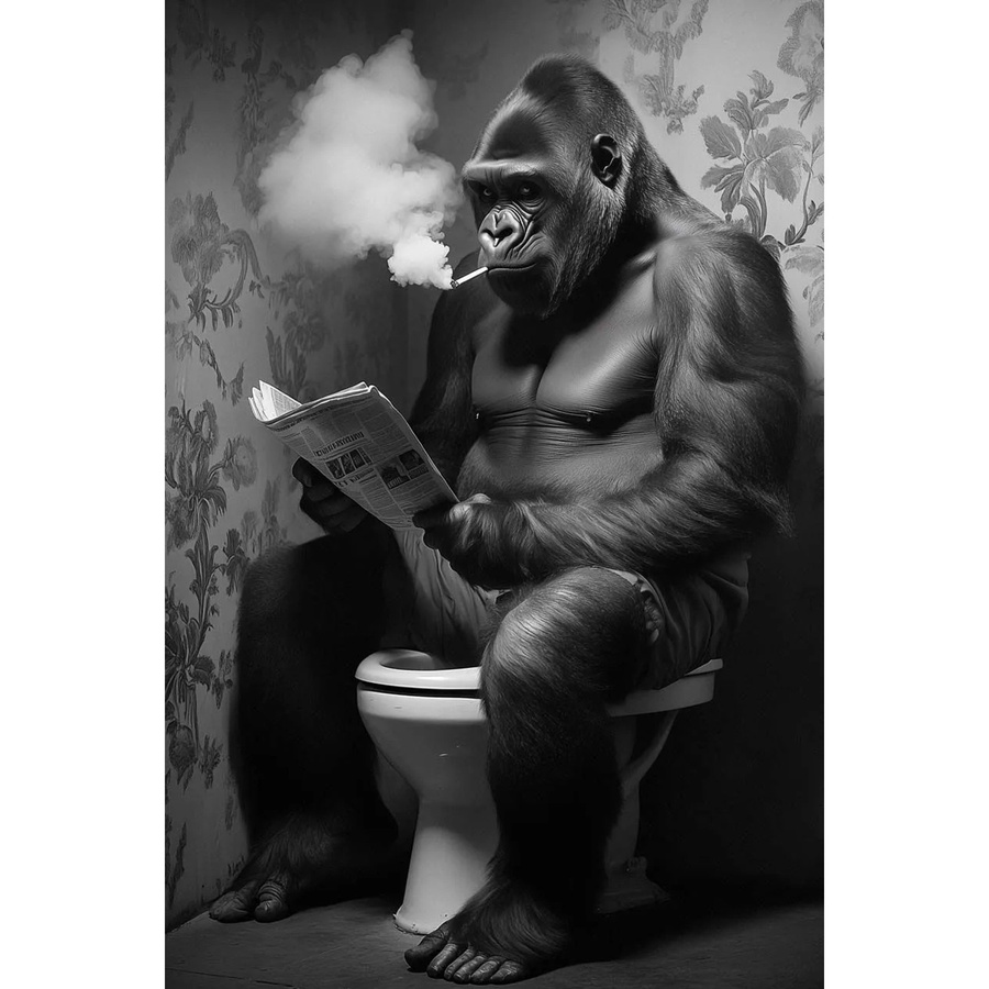 Art Universe Glasbild Gorilla's Restroom Modernes Wandbild in Grau, Breite: 60 cm, Höhe: 90 cm - Bild 2