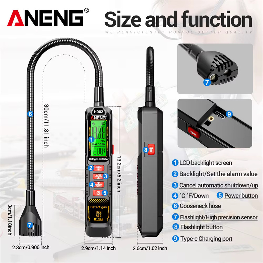 ANENG Kältemittel-Lecksucher HD02 Halogen-Detektor in Schwarz für R22/R32/R134a Klimaanlagen - Bild 4