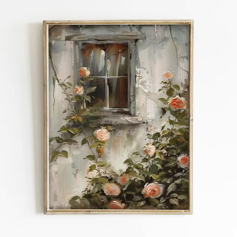 Potdemiel Wandkunst Leinwanddruck mit Rosen, Blumen und Efeu im Vintage Landhausstil, Mehrfarbig - Bild 2
