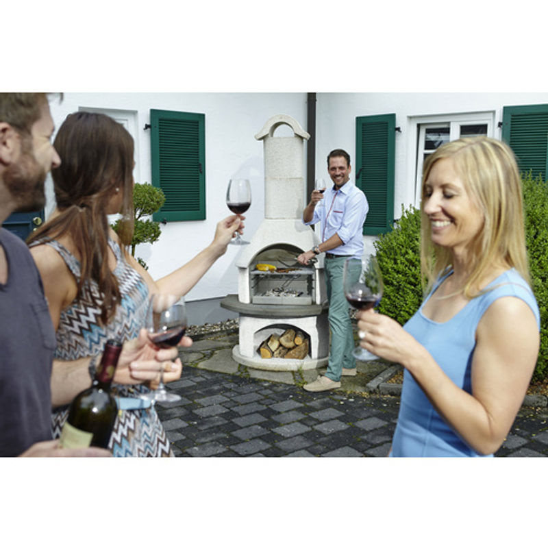 Buschbeck Gartengrillkamin Verona in Weiß-Anthrazit mit Holzfach und Grillrost - Bild 4