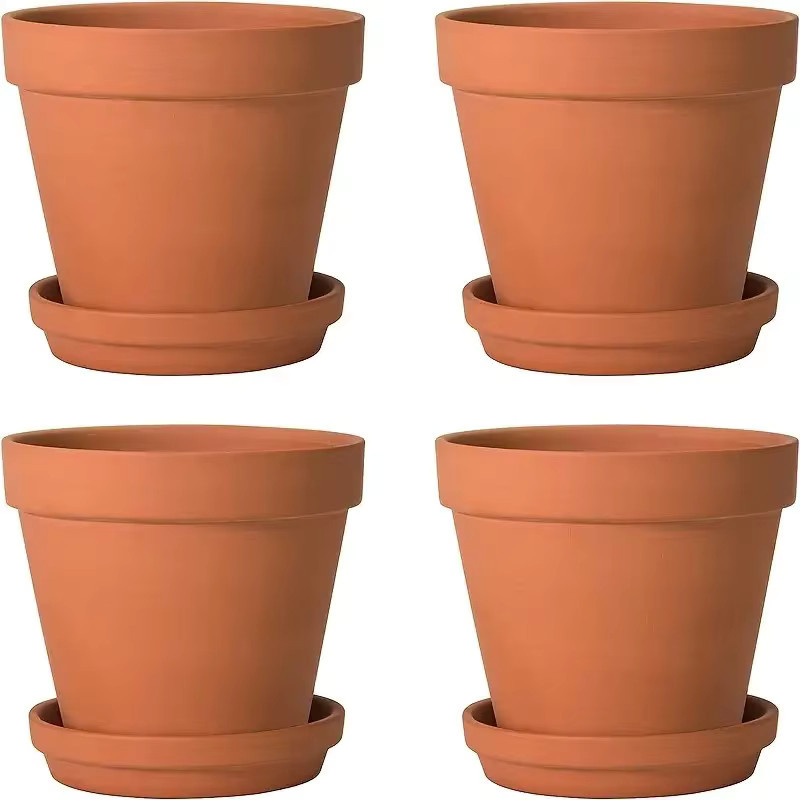 4er-Pack Terrakotta-Töpfe mit Untertassen und Mini-Pflanzwerkzeugen in Orange und Braun für Sukkulenten und Zimmerpflanzen - Bild 4