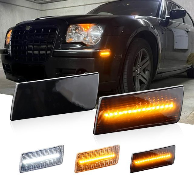 SAARMAT LED Seitenmarkierungsleuchten für Chrysler 300 300C 2005-2010, 2er-Set, Front Stoßstange Blinker, Weiß/Bernstein - Bild 1