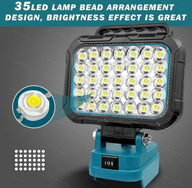 Makita LED-Arbeitsleuchte für 18V Akku, 1500 Lumen kabelloses Flutlicht in Schwarz mit 2 USB-Ladeanschlüssen - Bild 1