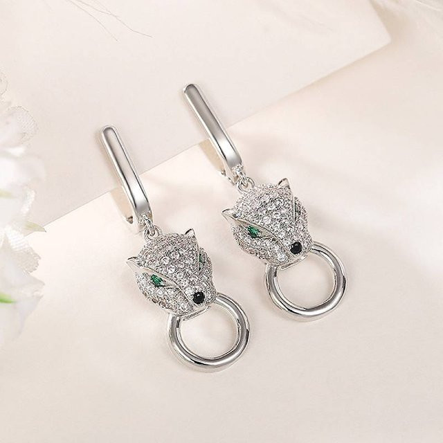 Huitan Ohrringe, Grün Leopard, Zirkonia, Silber, Unisex - Bild 1
