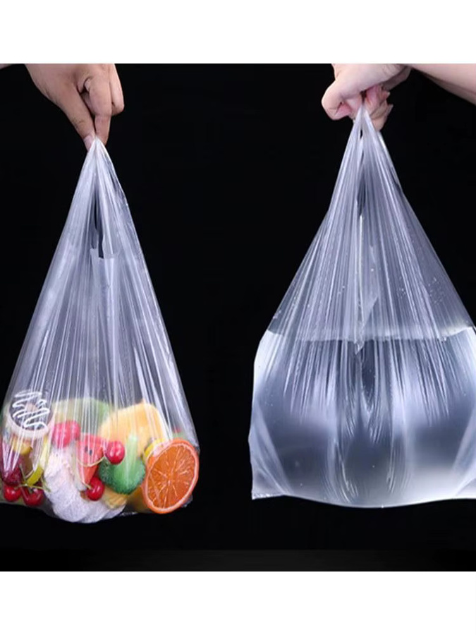 100 Stück transparente Plastiktüten mit Griff auf Rolle für Lebensmittel und Einkauf - Bild 3