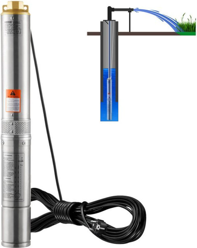 VEVOR Tiefbrunnen-Tauchpumpe aus Edelstahl, 370W, 230V, max. 5,3 m³/h Förderleistung und 50 m Förderhöhe, IP68 wasserdicht für industrielle Bewässerung und Heimgebrauch - Bild 2