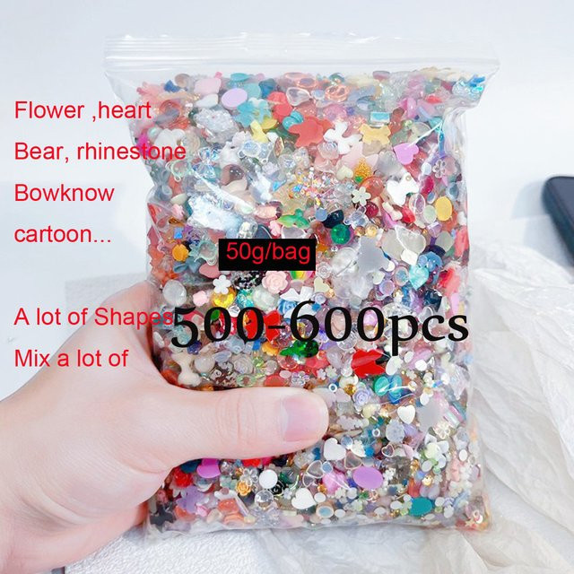 HotPress Nail Art Charms, 600/500/100 Stück, Mix Farben, 3D Acryl Bogen und Blumen - Bild 1