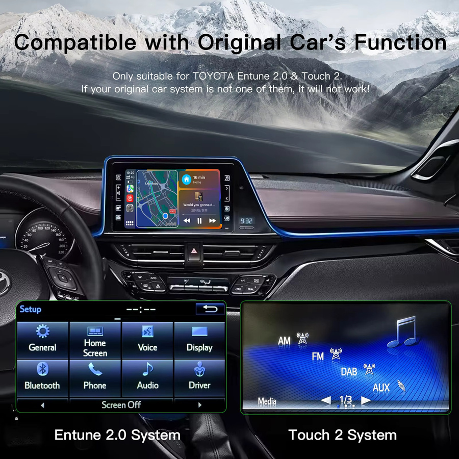 CARABC Drahtloses CarPlay und Android Auto Modul für Toyota RAV4, Corolla, Tacoma, Camry, CHR, Tundra, Highlander, Prius, 4Runner und Yaris in Grau - Bild 2