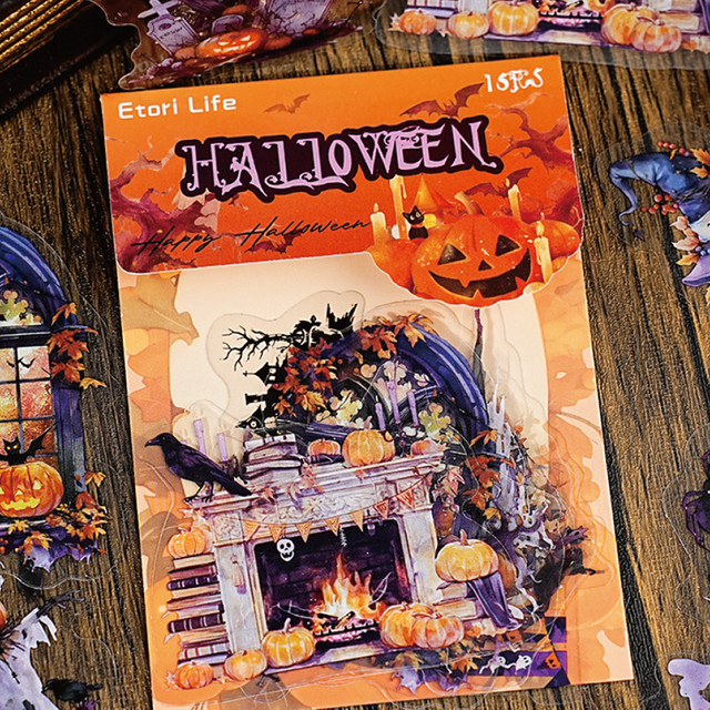 15 Stück Halloween PET Aufkleber von Mr. Paper, wasserfeste Party-Themen Aufkleber in Mehrfarbig für Tagebuch, Planer und Scrapbooking - Bild 1