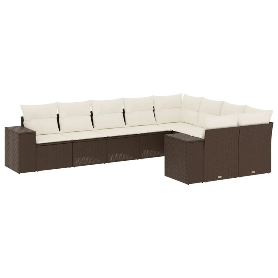 vidaXL 9-tlg. Garten-Sofagarnitur in L-Form aus braunem Poly-Rattan mit Kissen und Stauraum - Bild 2