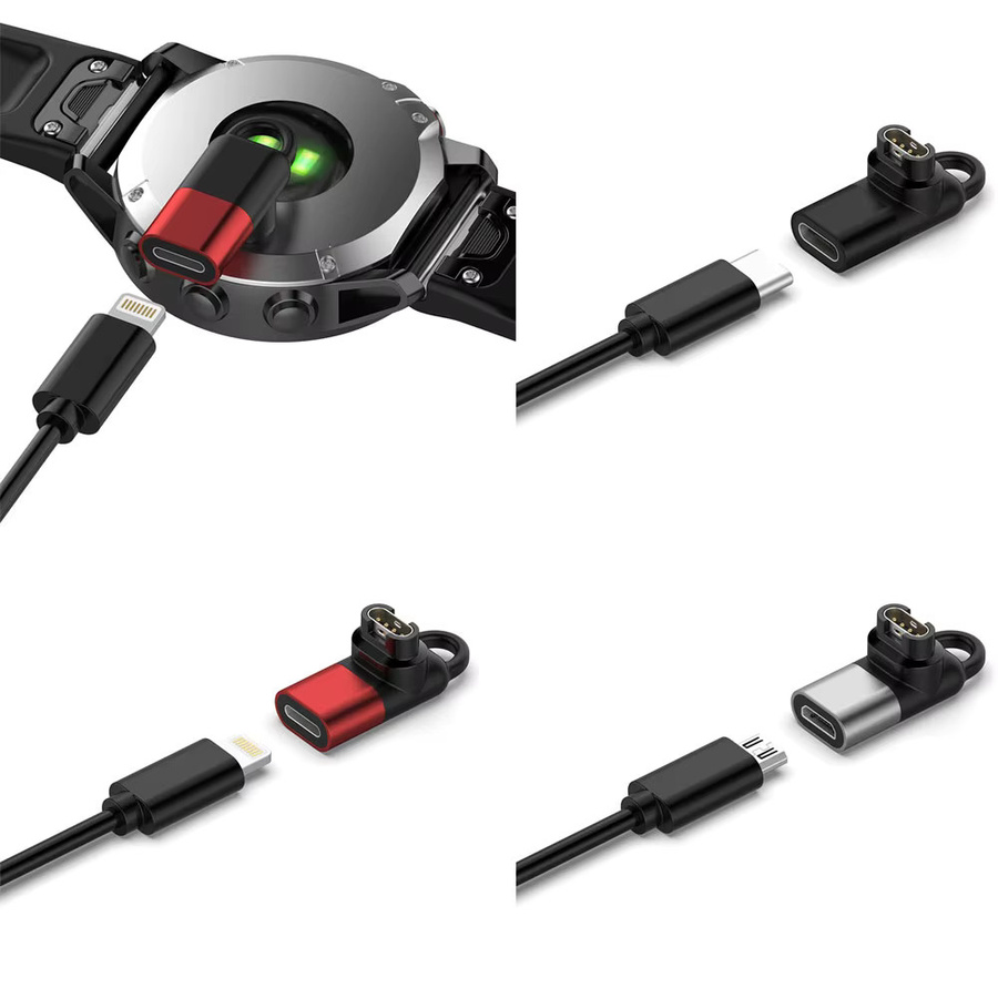 BEHUA Ladekonverter Adapter für Garmin Fenix 7/7X/7S/6/6X/6S/5/5X/5S mit USB Typ C, Micro USB und iOS Anschluss in Grau - Bild 4