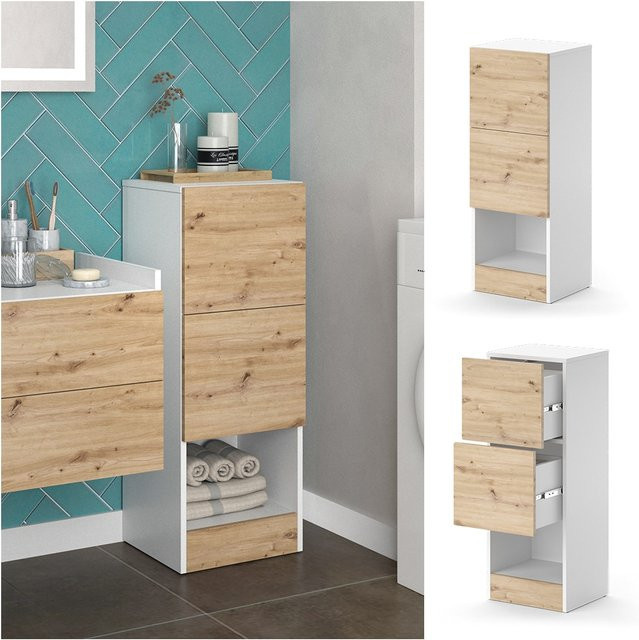 Vicco Midischrank Alf in Weiß und Artisan Eiche mit 2 Schubladen, B/T/H: 35 x 35 x 92 cm - Bild 1