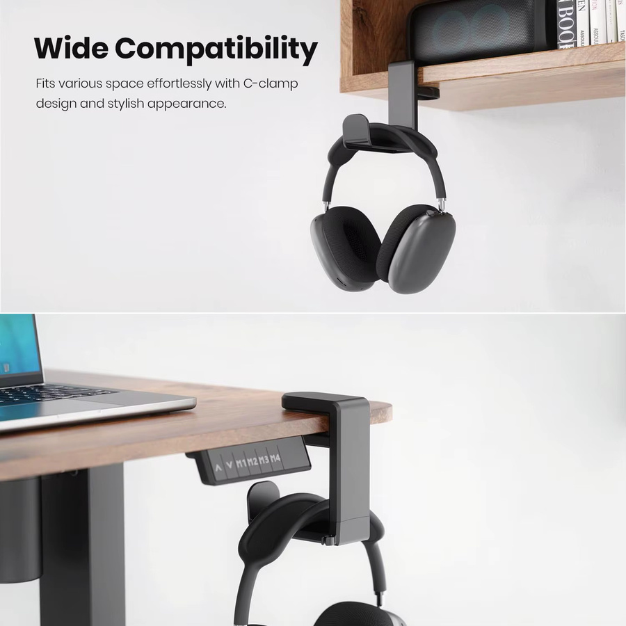 Drehbarer Kopfhörerständer für PC-Gaming mit 360-Grad-Drehung und Kabel-Clip-Organizer, klemmbarer Schreibtisch-Aufhänger in Schwarz oder Weiß - Bild 3