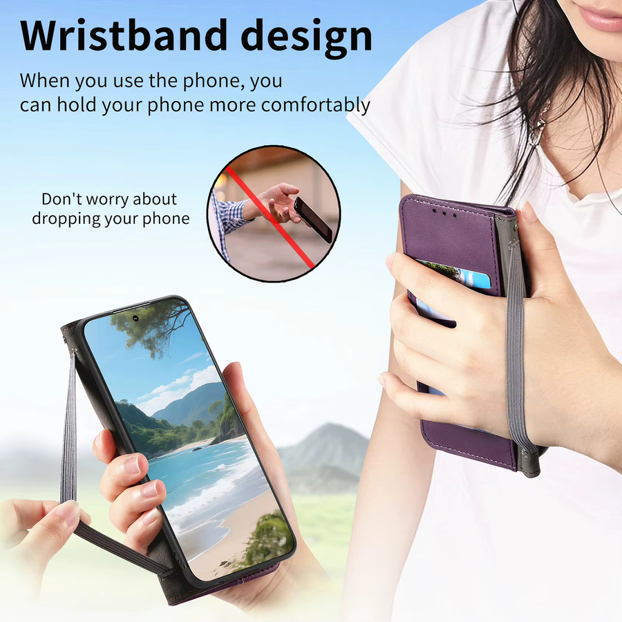 Solt Leder-Handyhülle mit magnetischem Brieftaschen-Kartenfach und Armbandhalter für Google Pixel 9, 10 Pro XL, 8A und 7A in Schwarz - Bild 3