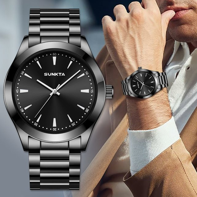 SUNKTA Armbanduhr, Quarz, Edelstahl, Schwarz, Herren - Bild 1