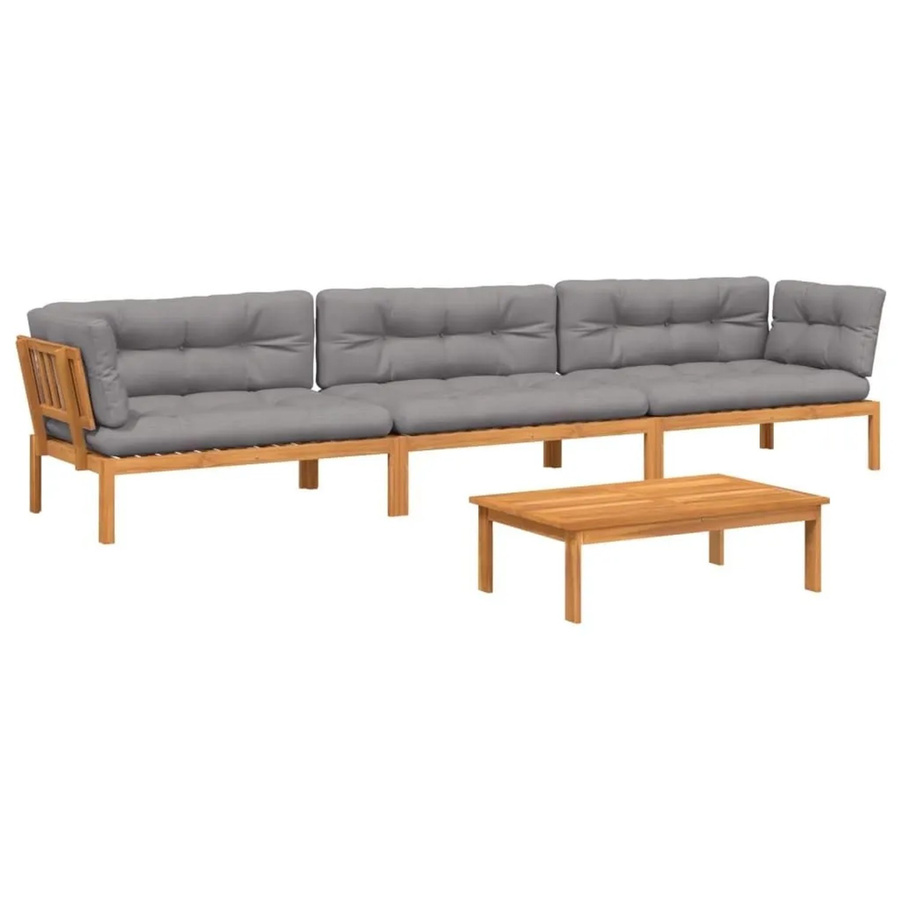 vidaXL 4-tlg. Garten-Sofagarnitur aus Akazienholz in L-Form mit Kissen, Dunkelbraun-grau - Bild 2