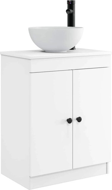 vidaXL Badezimmerschrank mit Waschbecken in Weiß, modern und freistehend, B/T/H: 54 x 35 x 83 cm - Bild 1
