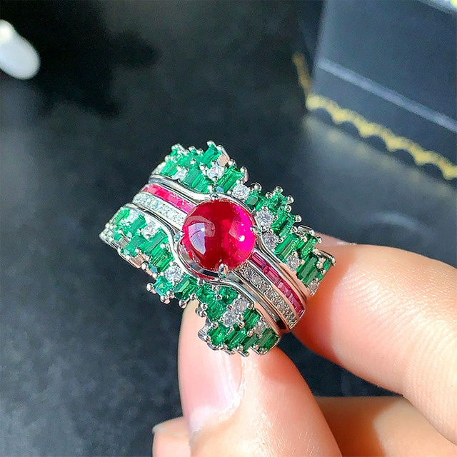 KQDANCE Ring Set, Saphir, Rubin, Smaragd, Silber, Damen, Vintage - Bild 1
