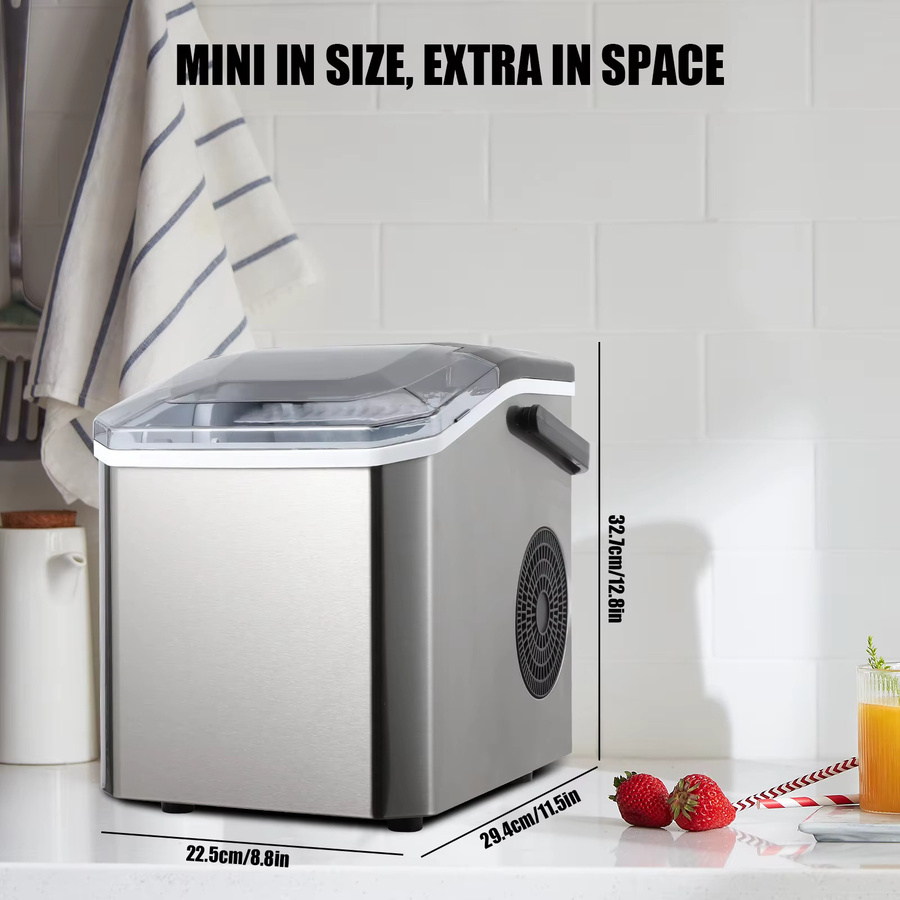 DWiusty Automatischer Mini-Elektro-Eiswürfelbereiter in Silber, tragbare Eismaschine für Haushalt, Bar und Büro mit Produktion von 9 Eiswürfeln in 6 Minuten - Bild 4