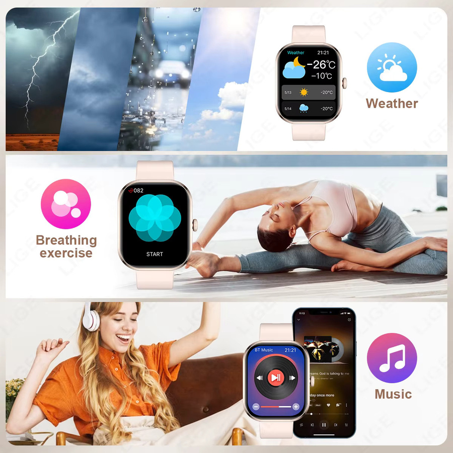 Lige Smartwatch, Damen, Schwarz, Silikon, Rechteckig - Bild 2