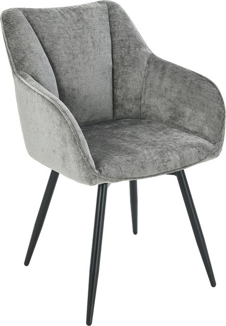 Drehbarer Retro Stuhl AVIGNON von riess-ambiente in Grau mit Chenille-Bezug und schwarzen Metallbeinen - Bild 1