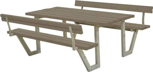 Wetterfeste PLUS Gartensitzgruppe aus Hartholz in Graubraun mit Rückenlehnen, Tisch-Bank-Kombi für Garten und Terrasse, Breite: 177 cm - Bild 1