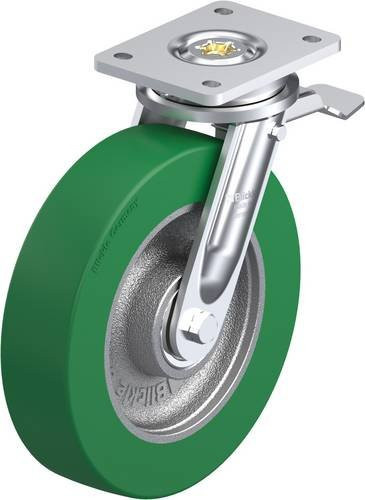 Blickle Lenkrolle LO-GST 250K-ST mit Feststeller in Grün und Silber, Rad-Durchmesser: 25 cm, Tragfähigkeit: 1200 kg - Bild 1