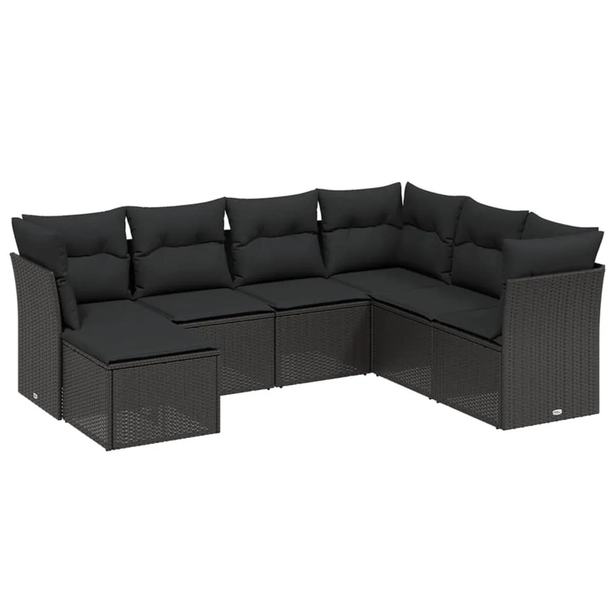 vidaXL 7-tlg. Garten-Sofagarnitur aus Poly-Rattan in Schwarz mit Kissen und Stauraum - Bild 2