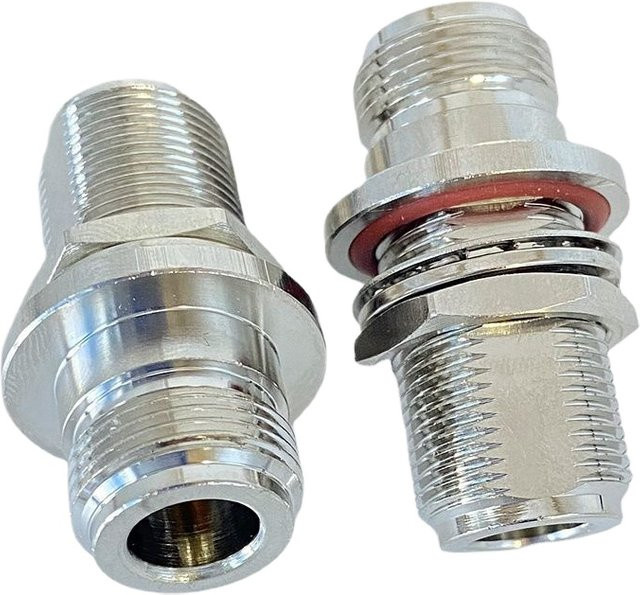 Wasserdichter L16 N-Typ Stecker-Buchse-Verbinder aus Messing mit O-Ring-Unterlegscheibe für Schottwandmontage, Farbe: Silber - Bild 1